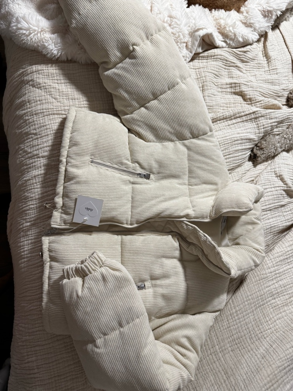 Adika Cream Corduroy Puffer Jacket